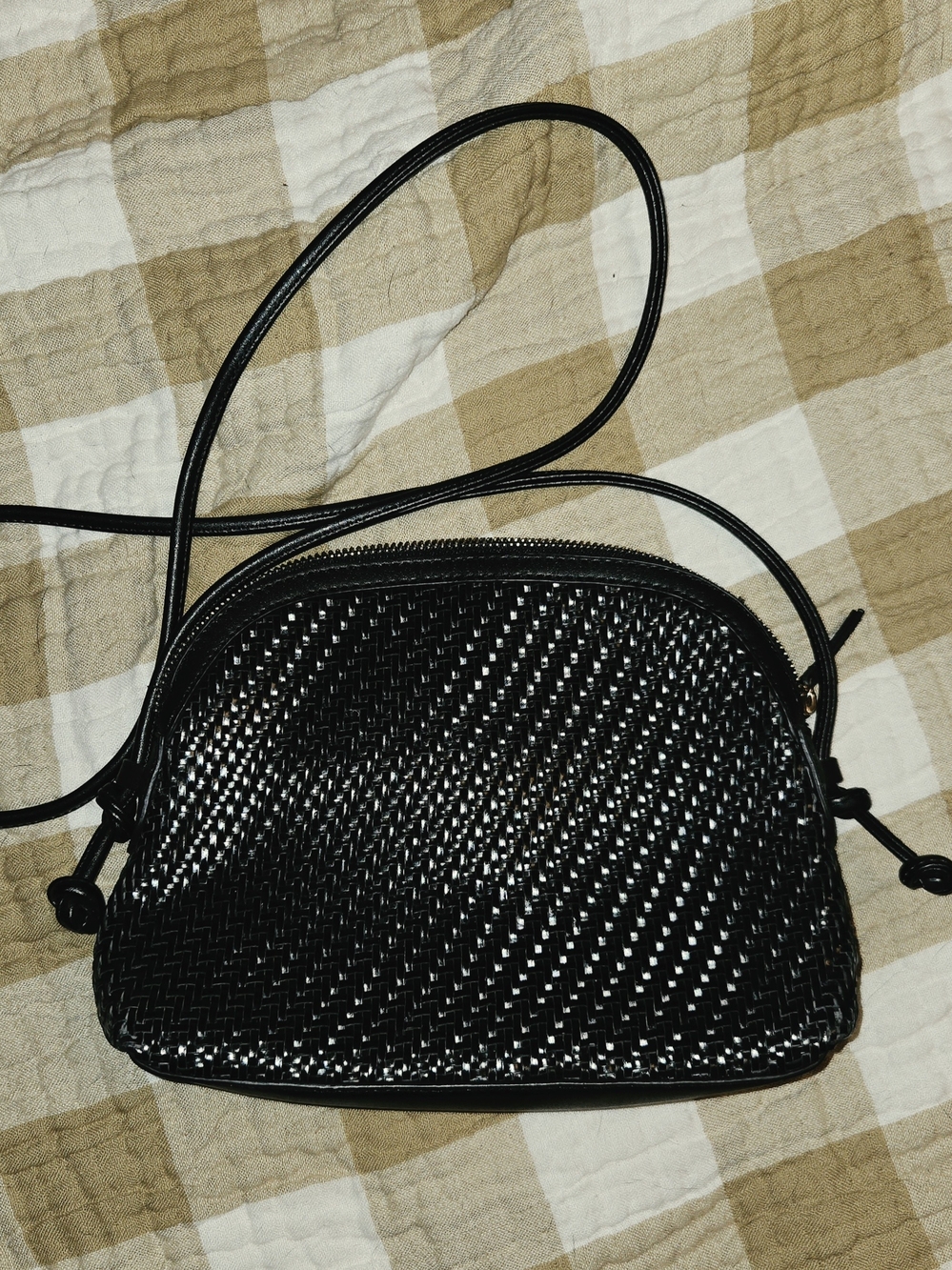 Violeta By Mango Black Woven Crossbody Bag -